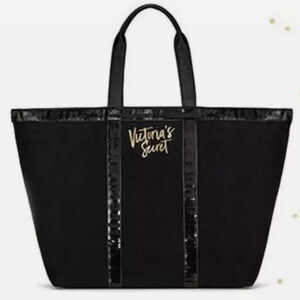 Victoria's Secret Sparkle Large Black  Weekender Zippered Tote Bag